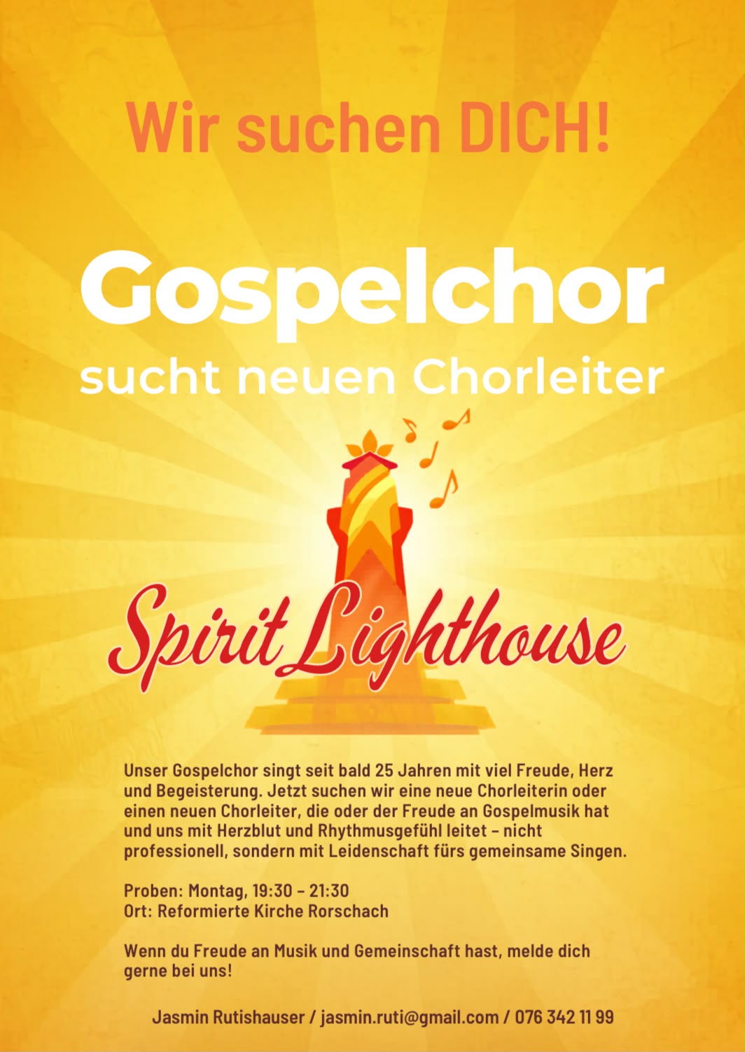 Flyer: Wir suchen DICH – Spirit Lighthouse sucht eine neue Chorleitung